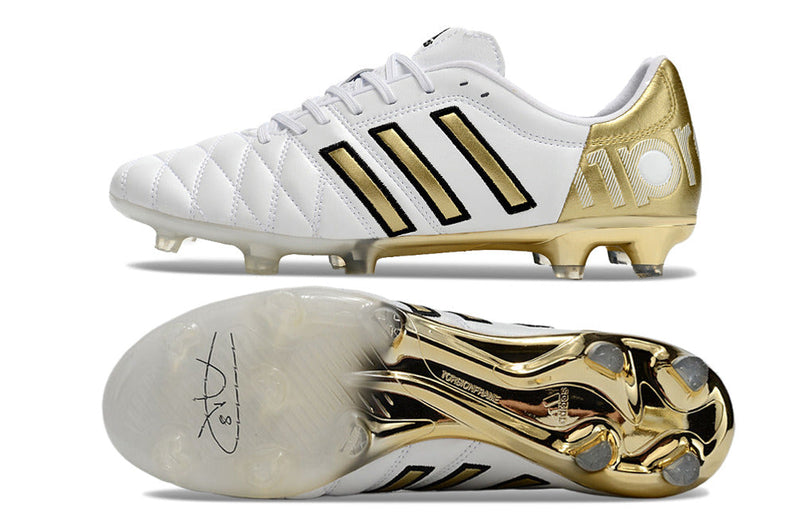 Chuteira Adidas Campo Adipure 11Pro FG - Branco e Dourado