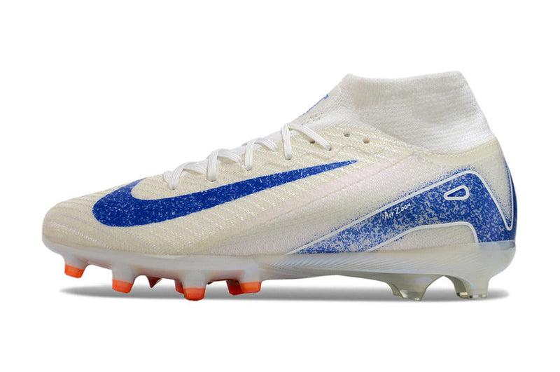 Chuteira Nike Air Zoom Mercurial Superfly 9 Elite FG Campo - Azul e branco