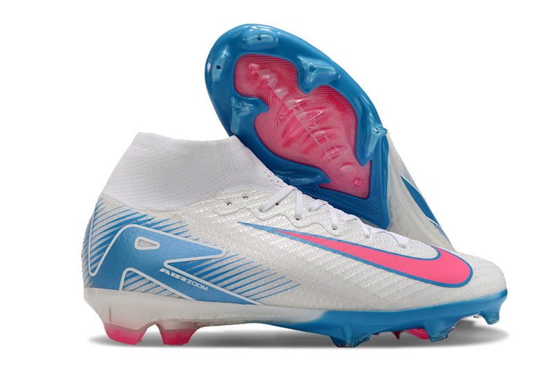 Chuteira Nike Air Zoom Mercurial Superfly 9 Elite FG Campo - Azul e Rosa